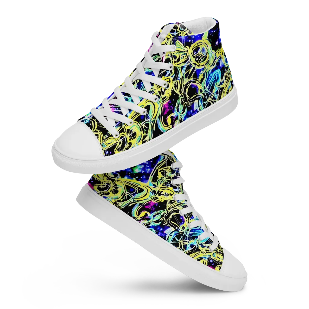 Neon Galaxy Ribbons on Women's High Top Canvas Shoes — Front