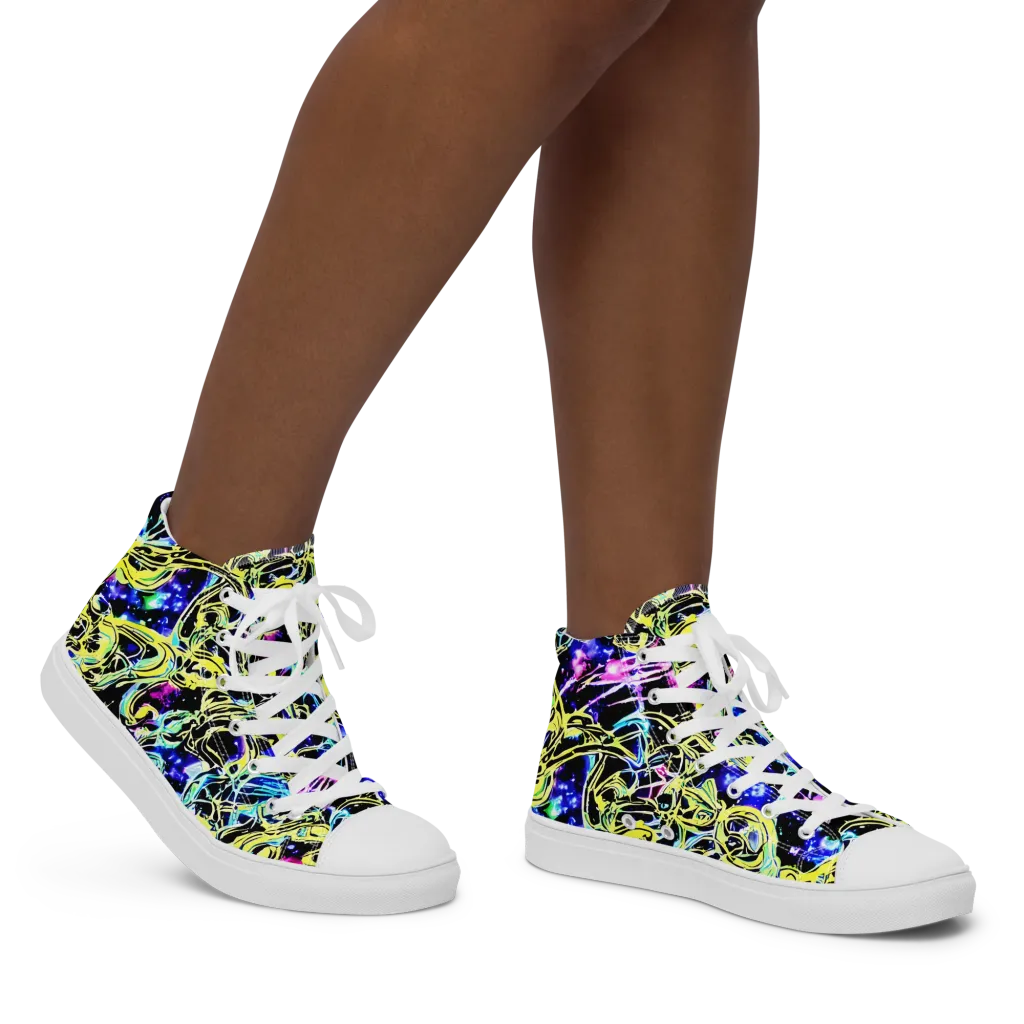 Neon Galaxy Ribbons on Women's High Top Canvas Shoes — Right