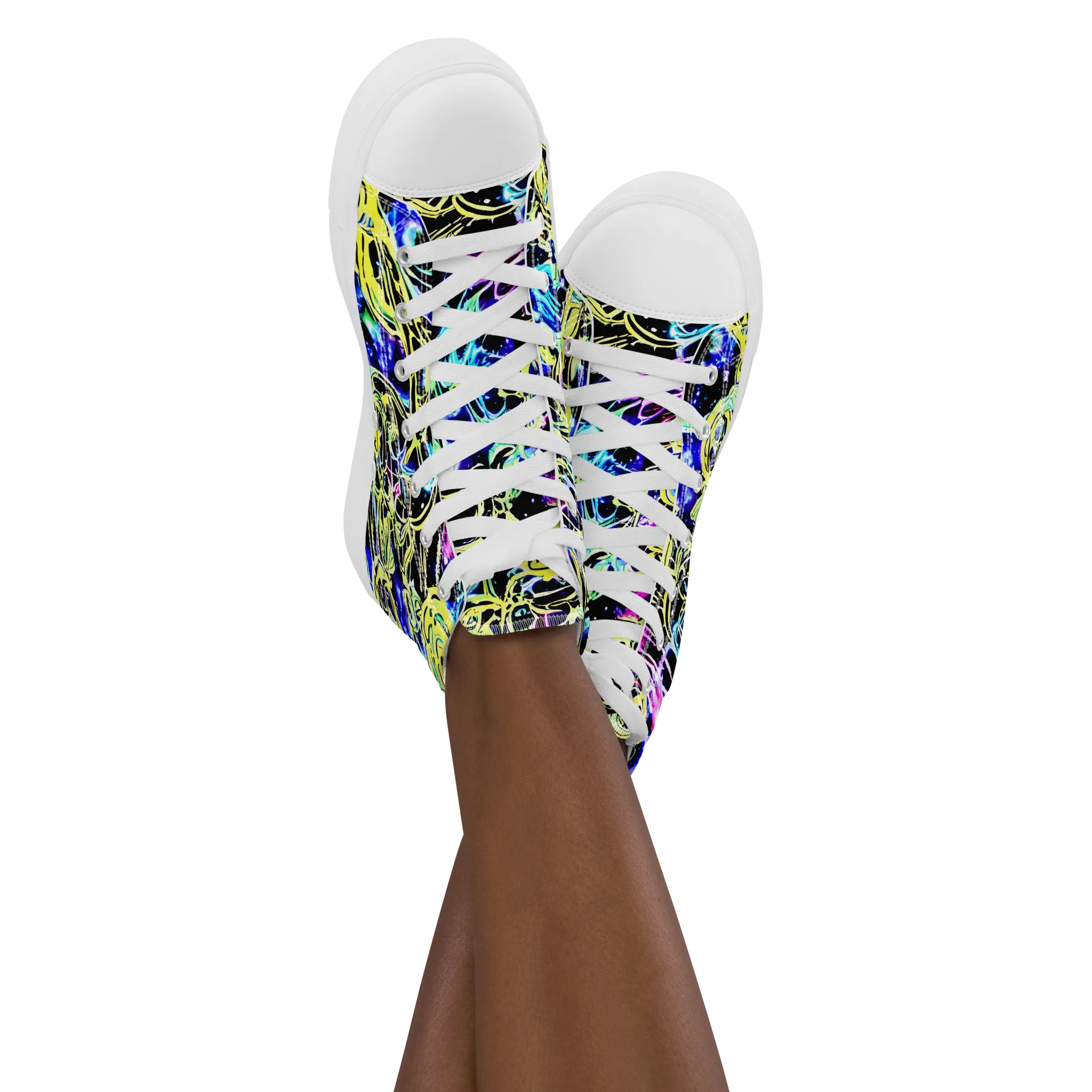 Neon Galaxy Ribbons on Women's High Top Canvas Shoes — Front