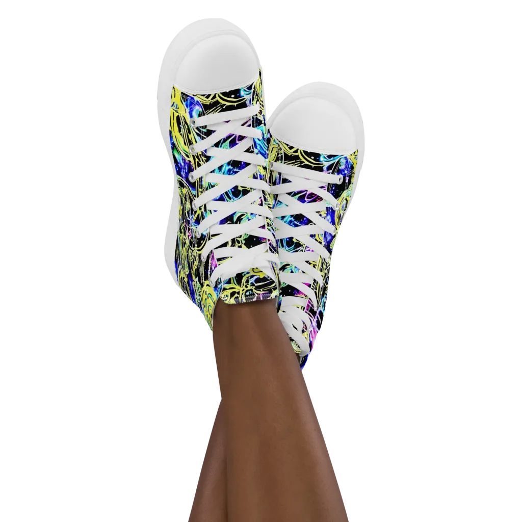 Neon Galaxy Ribbons on Women's High Top Canvas Shoes — Front