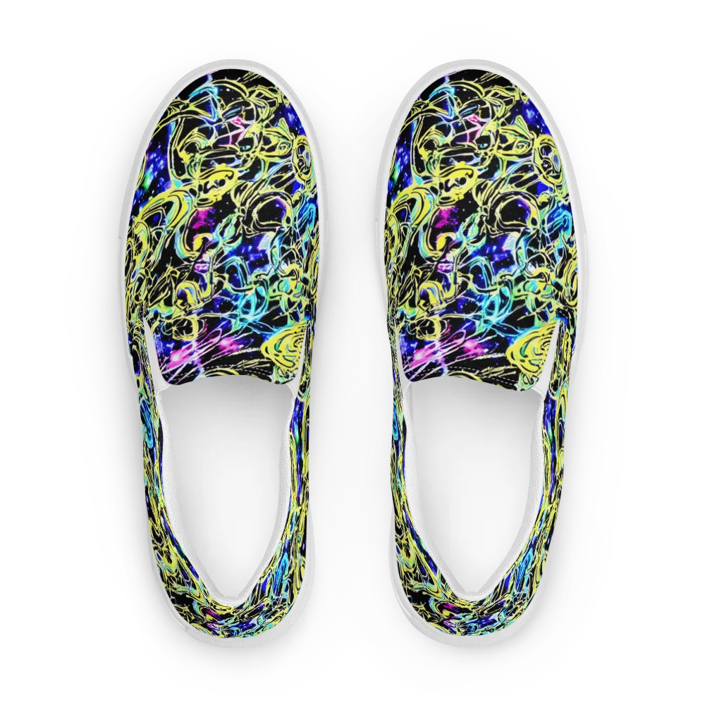 Neon Galaxy Ribbons on Men's Slip-On Canvas Shoes — Front