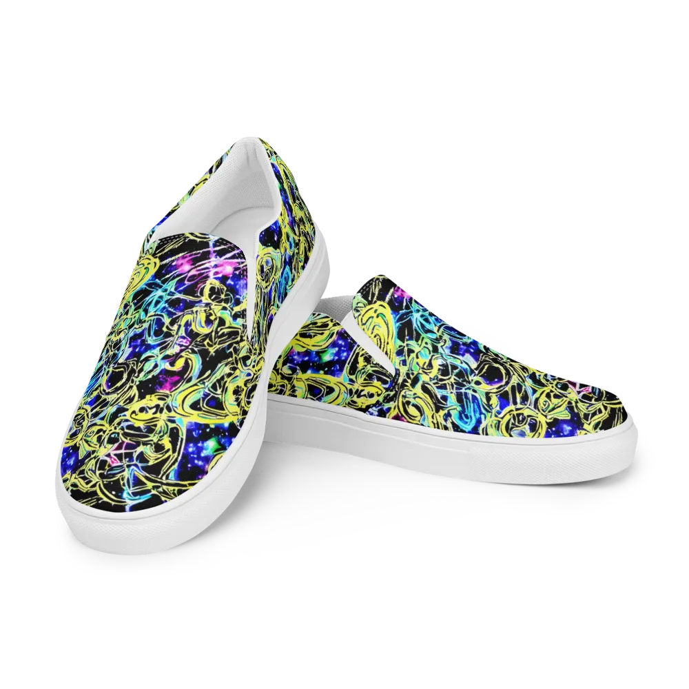 Neon Galaxy Ribbons on Men's Slip-On Canvas Shoes — Left Front
