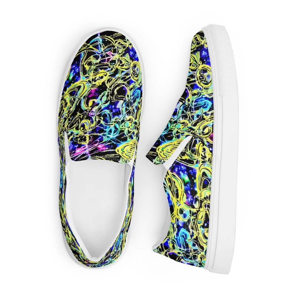 Neon Galaxy Ribbons on Men's Slip-On Canvas Shoes — Front