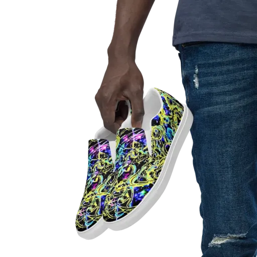 Neon Galaxy Ribbons on a Men's Slip-On Canvas Shoes