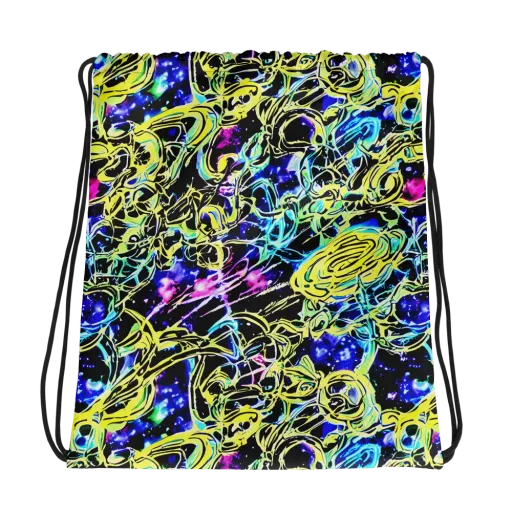 Neon Galaxy Ribbons on a Drawstring Bag