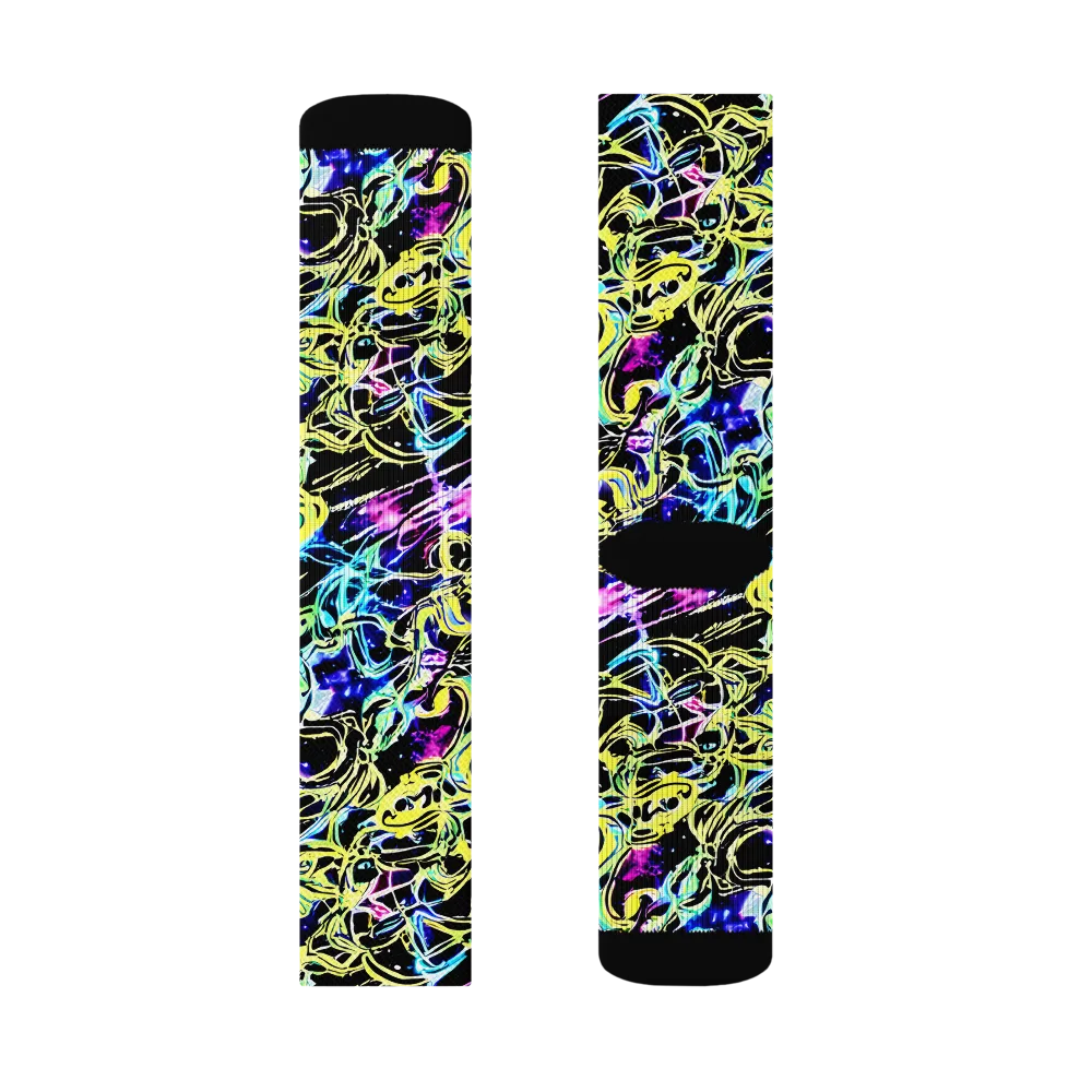 Neon Galaxy Ribbons on Socks — Left Sock