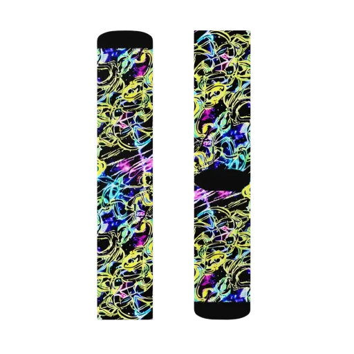 Neon Galaxy Ribbons on a Socks