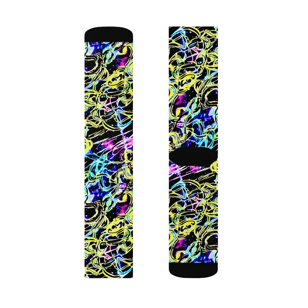 Neon Galaxy Ribbons on Socks — Right Sock
