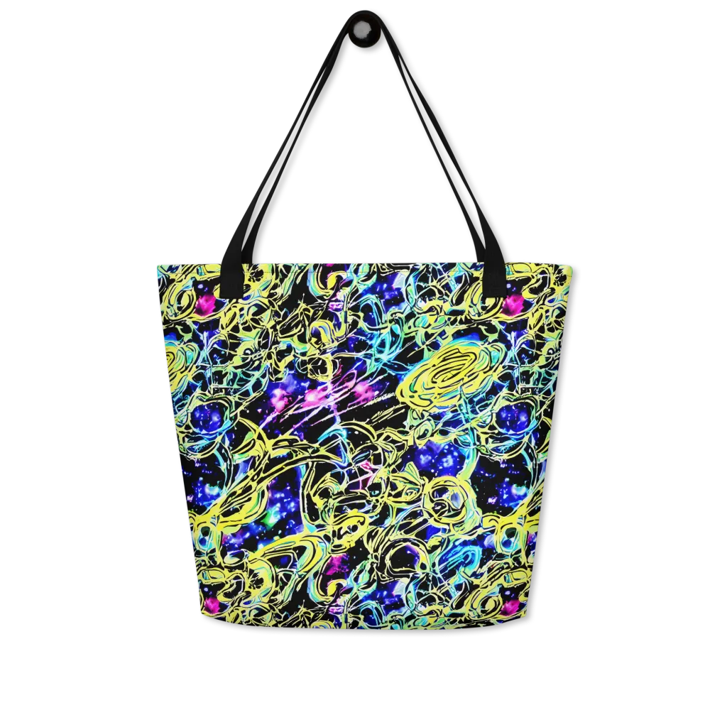 Neon Galaxy Ribbons on Large Tote Bag W/ Pocket — Front