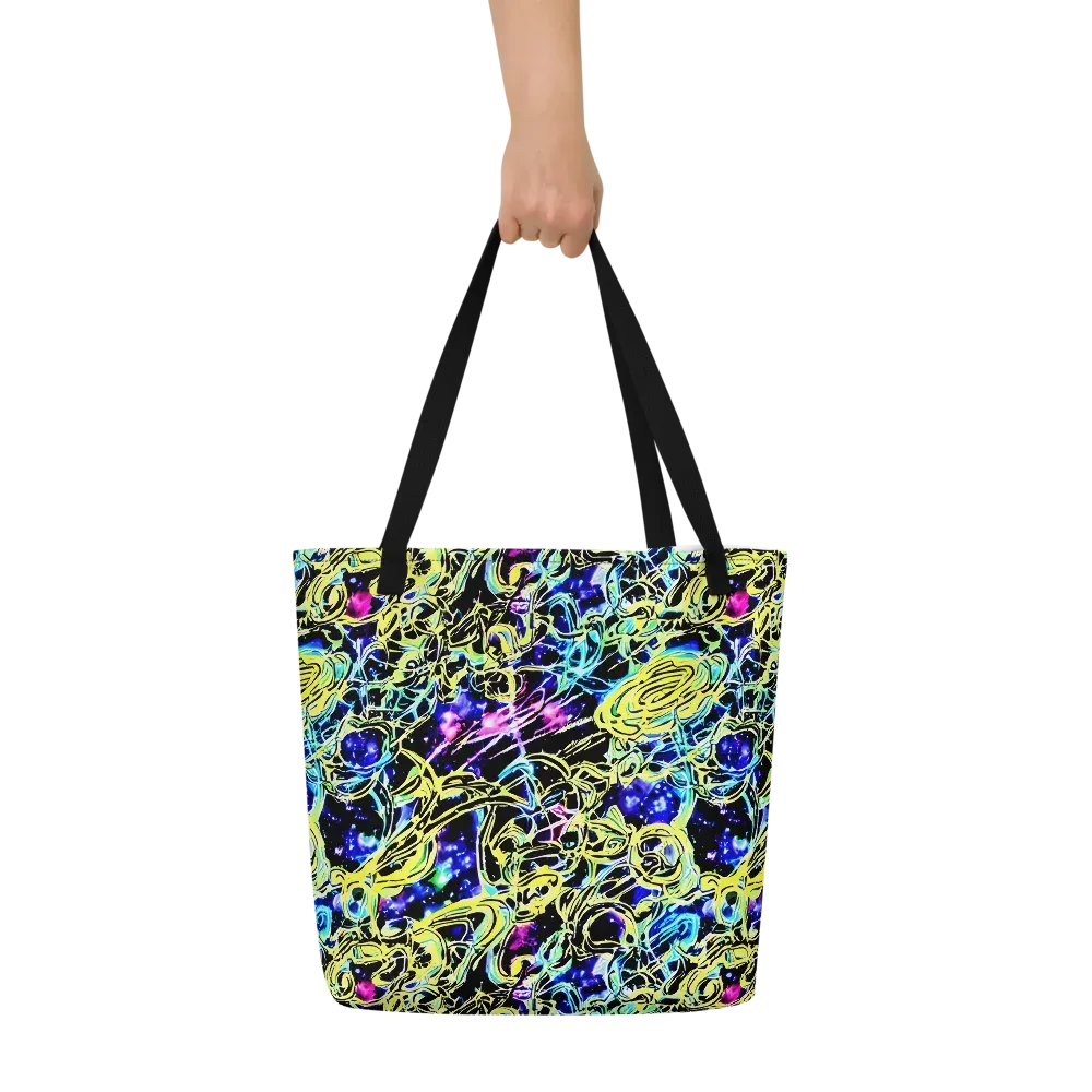 Neon Galaxy Ribbons on Large Tote Bag W/ Pocket — Front