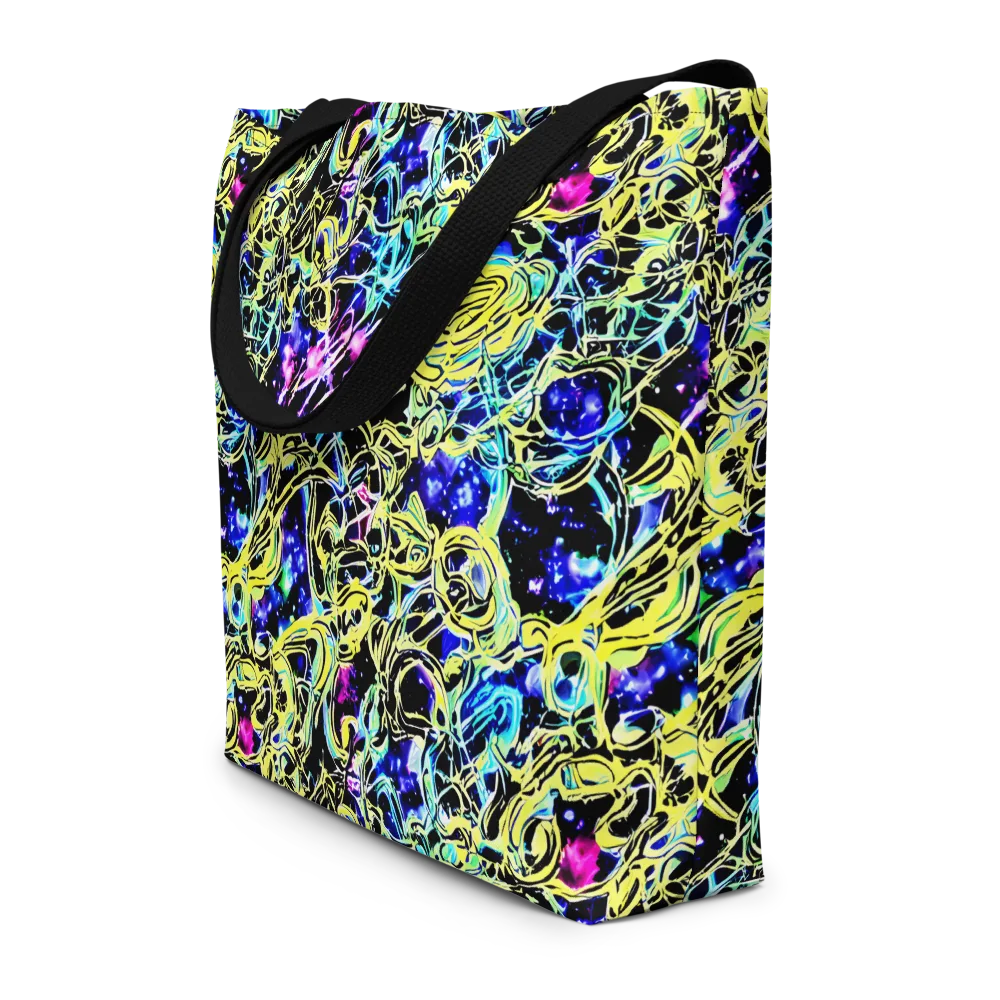 Neon Galaxy Ribbons on Large Tote Bag W/ Pocket — Front