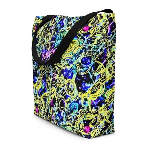 Neon Galaxy Ribbons on a Large Tote Bag W/ Pocket