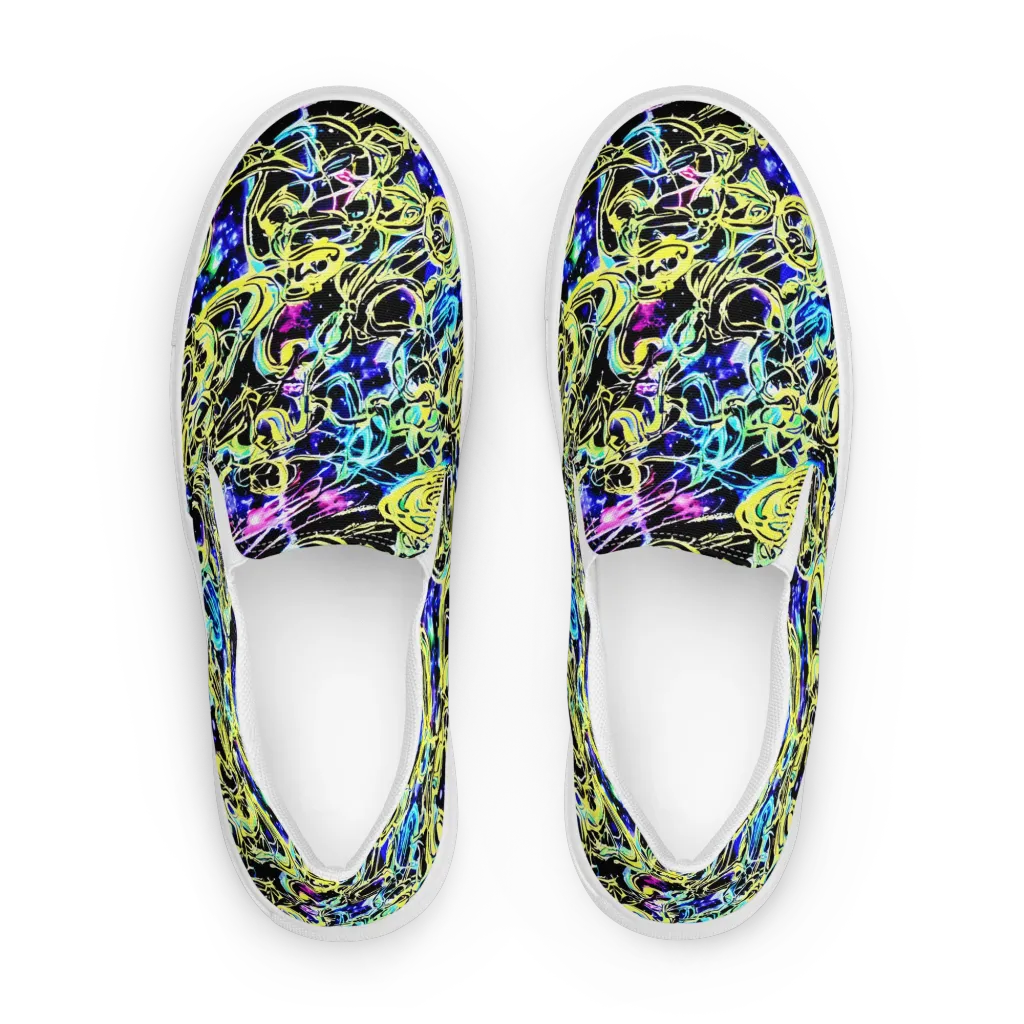 Neon Galaxy Ribbons on Women's Slip-On Canvas Shoes — Front