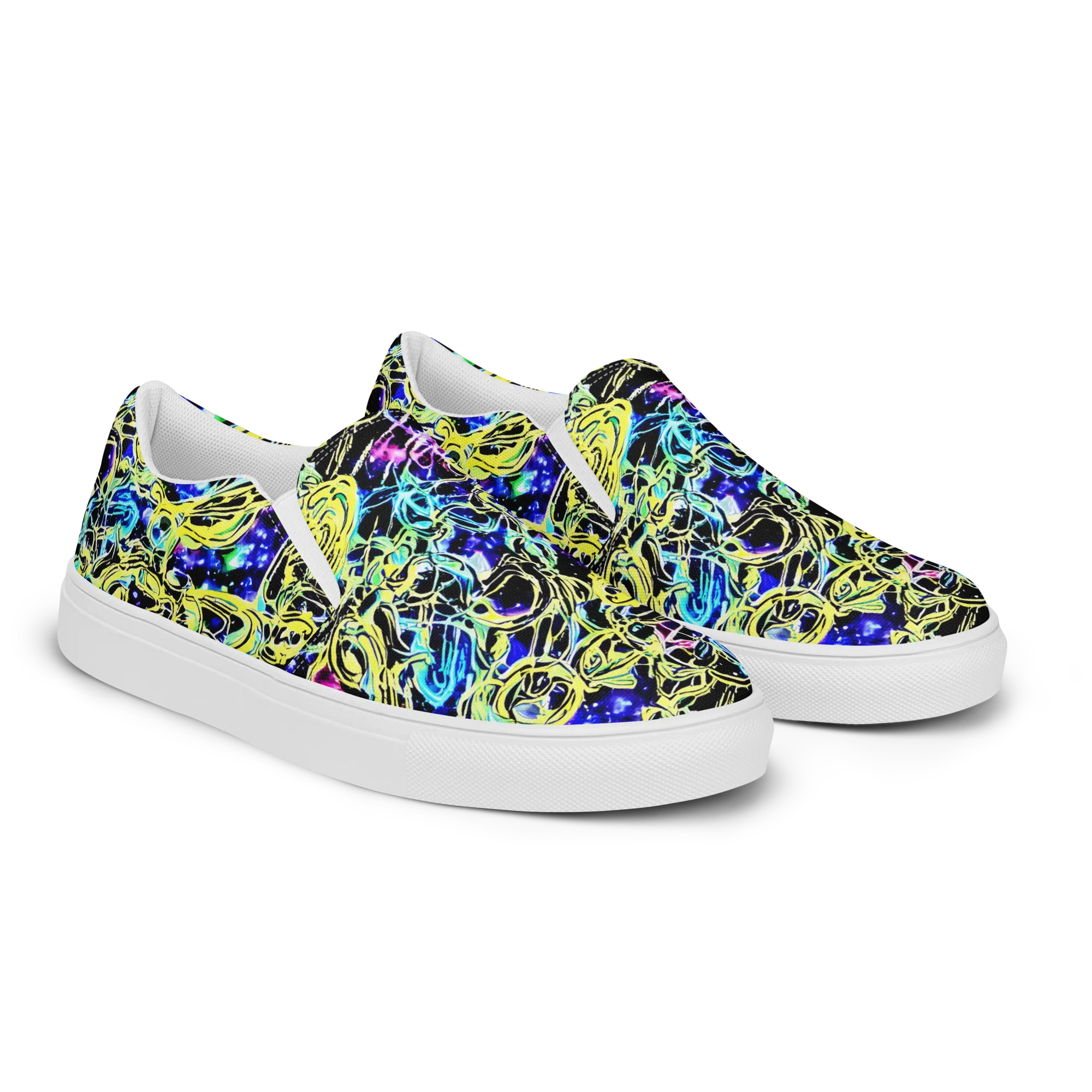 Neon Galaxy Ribbons on Women's Slip-On Canvas Shoes — Right Front
