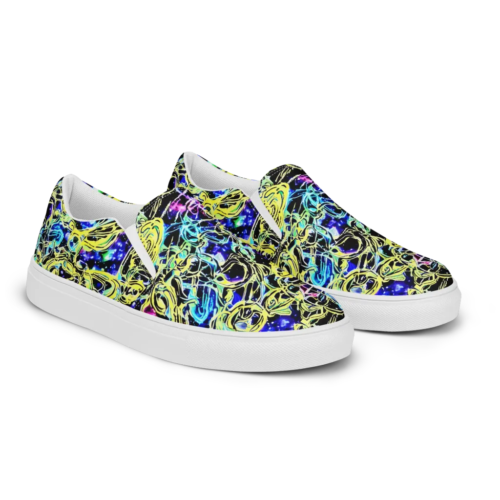 Neon Galaxy Ribbons on Women's Slip-On Canvas Shoes — Right Front