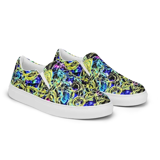 Neon Galaxy Ribbons on a Women's Slip-On Canvas Shoes
