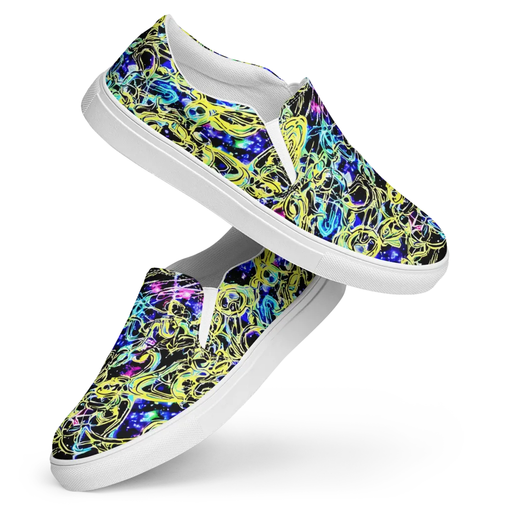 Neon Galaxy Ribbons on Women's Slip-On Canvas Shoes — Front