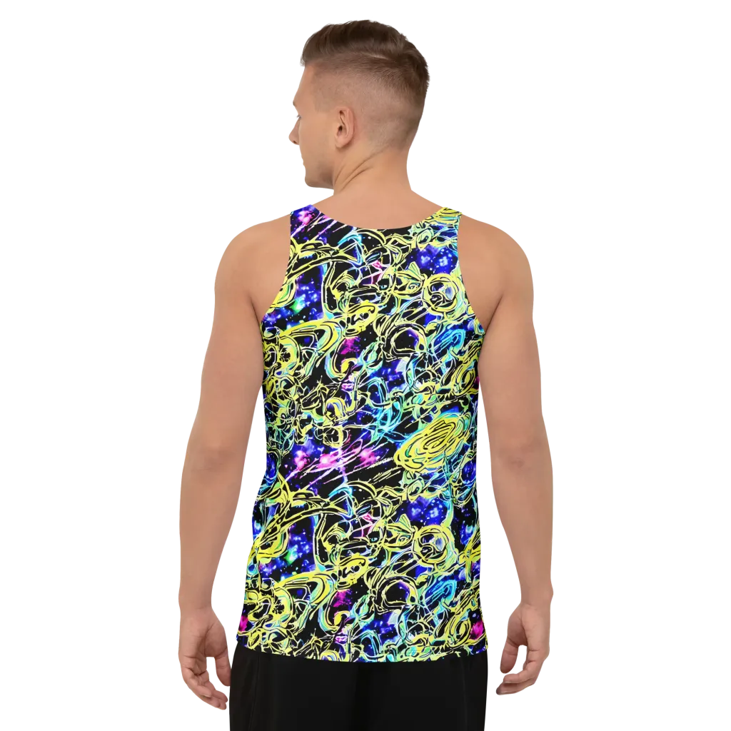 Neon Galaxy Ribbons on Men's Tank Top — Back