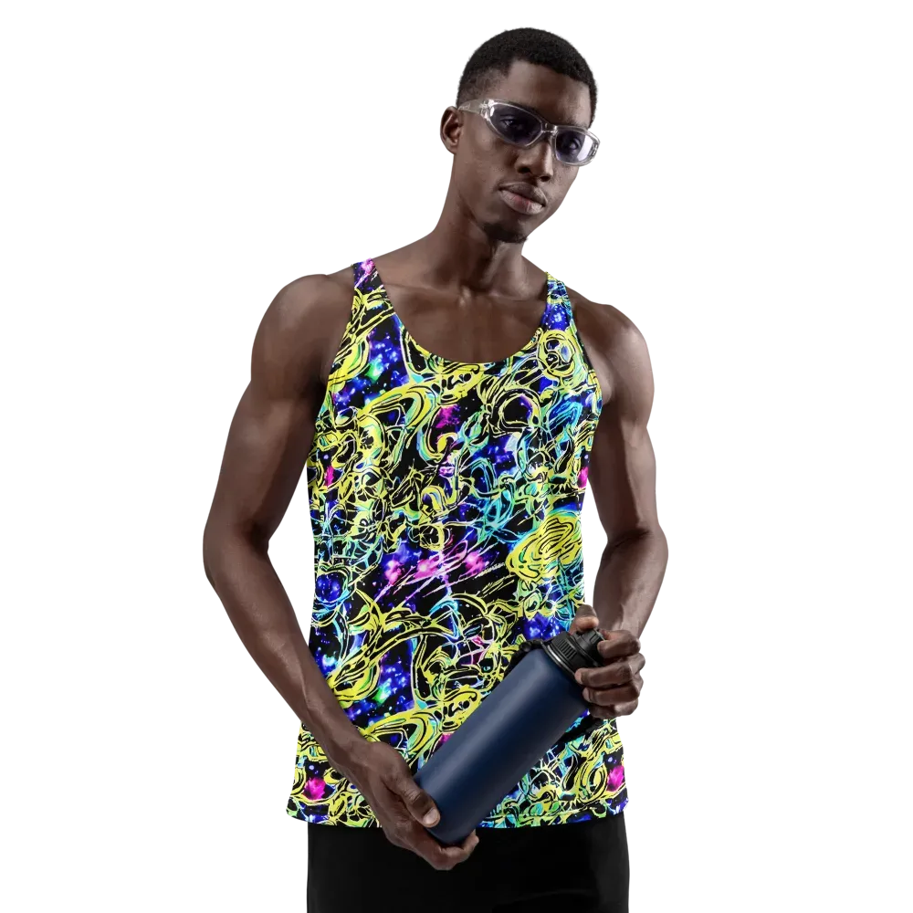 Neon Galaxy Ribbons on Men's Tank Top — Front