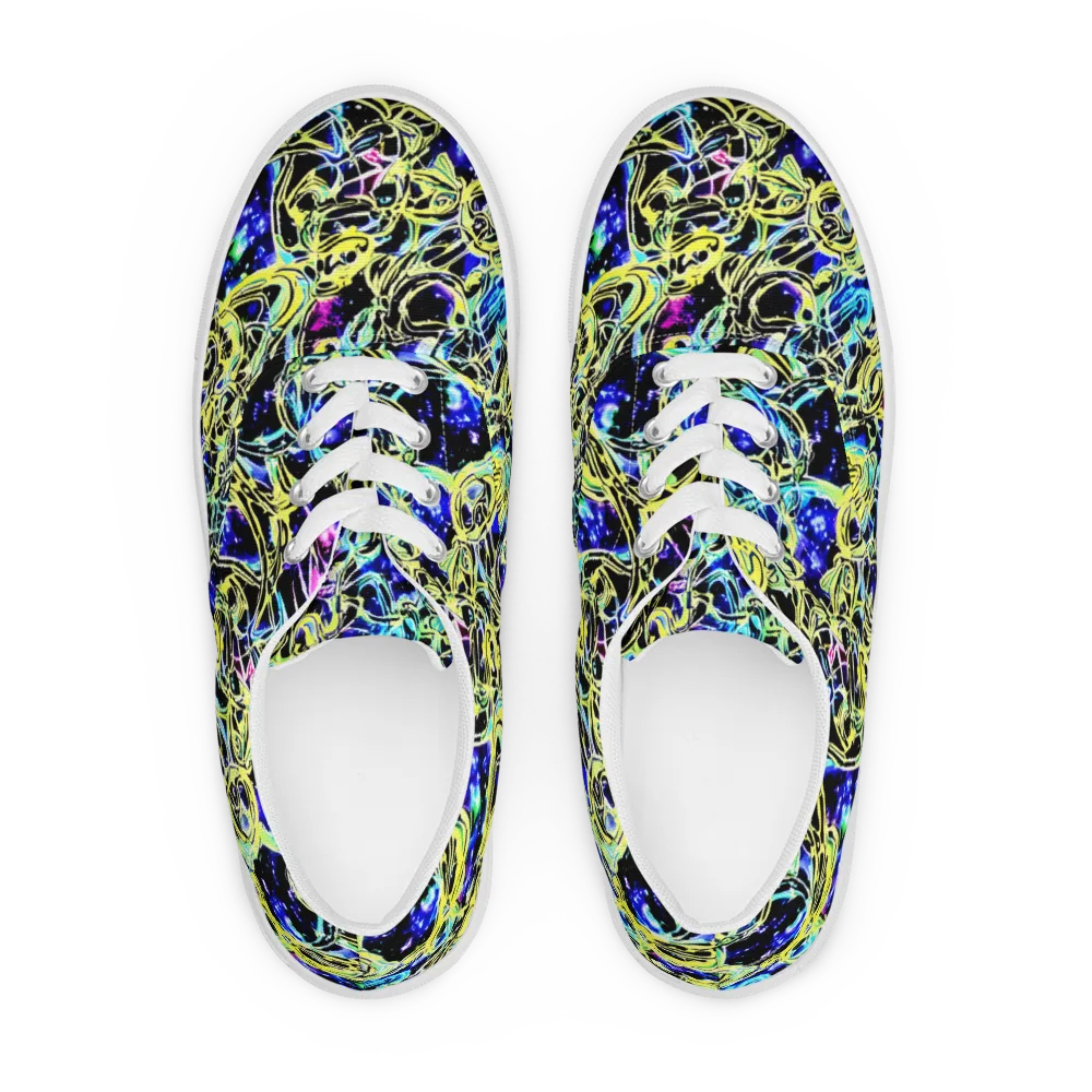 Neon Galaxy Ribbons on Men's Lace-Up Canvas Shoes — Front