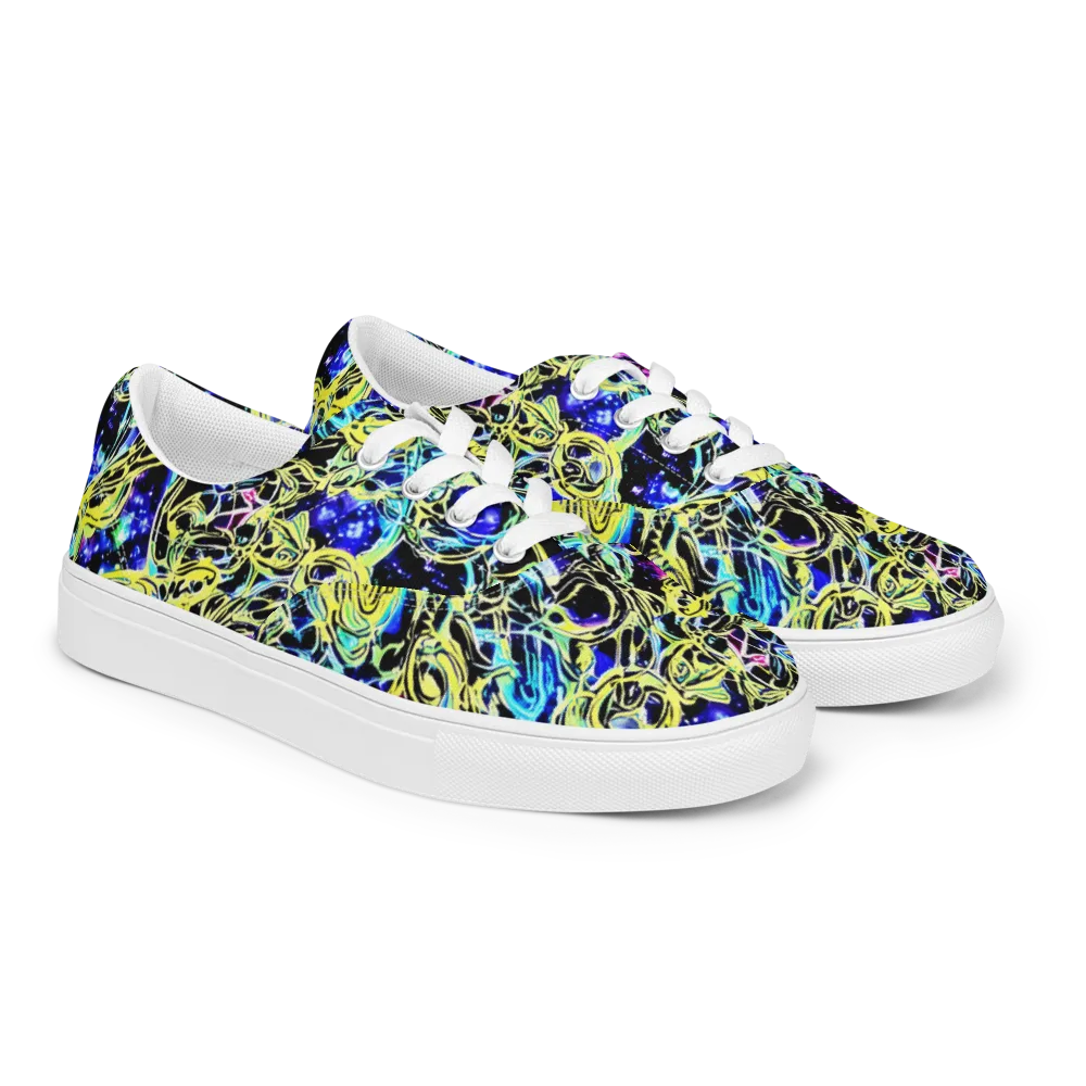 Neon Galaxy Ribbons on Men's Lace-Up Canvas Shoes — Right Front