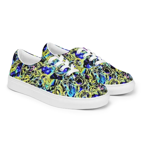 Neon Galaxy Ribbons on a Men's Lace-Up Canvas Shoes