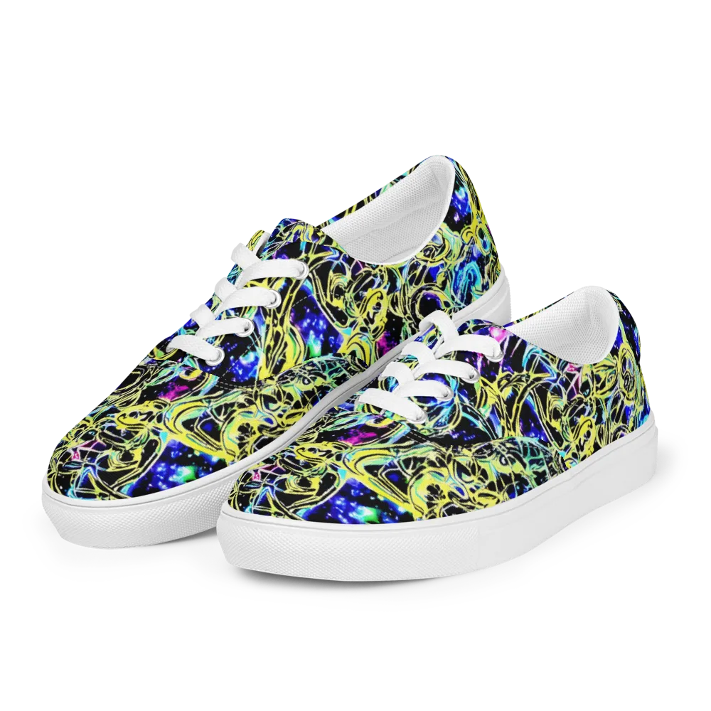 Neon Galaxy Ribbons on Men's Lace-Up Canvas Shoes — Left Front