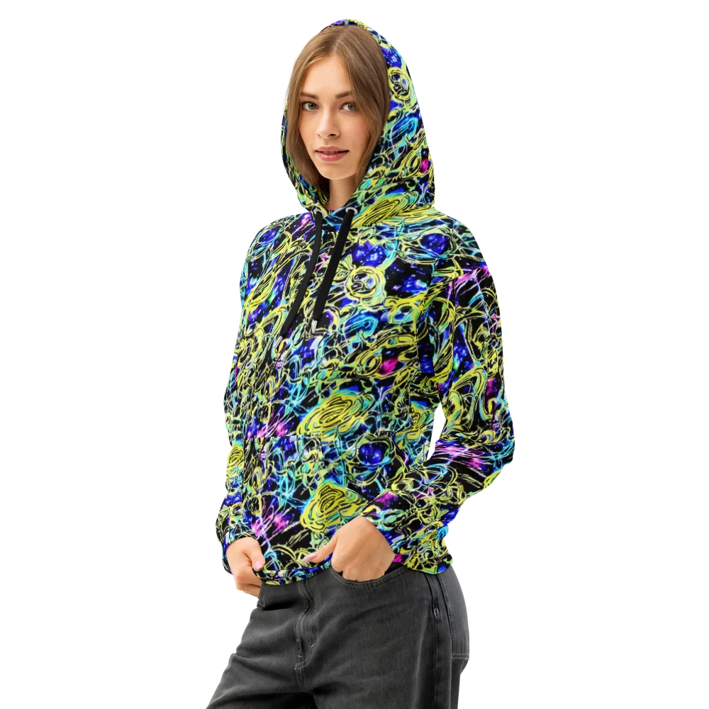 Neon Galaxy Ribbons on Cotton Hoodie — Left Front