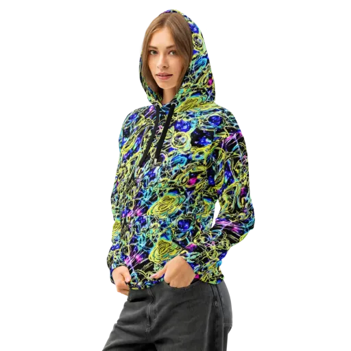 Neon Galaxy Ribbons on a Cotton Hoodie