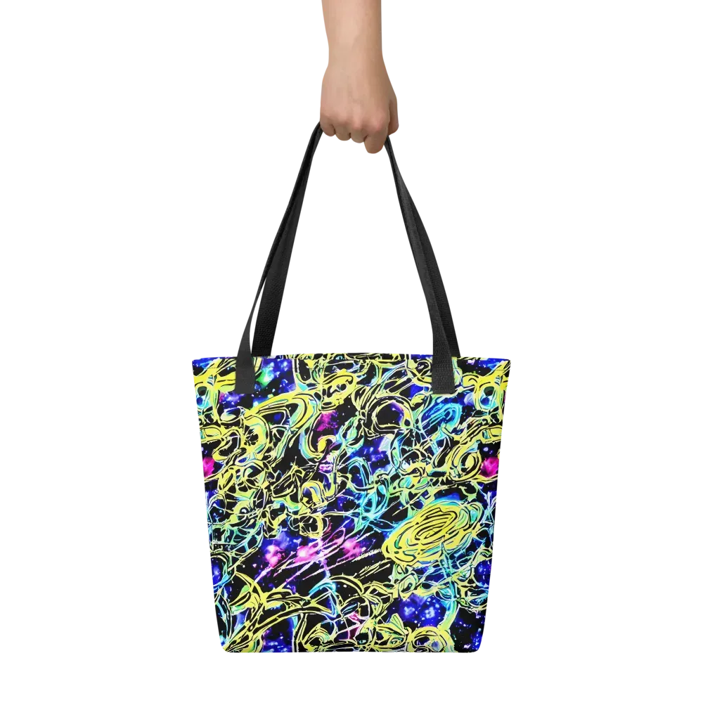 Neon Galaxy Ribbons on Tote Bag — Front