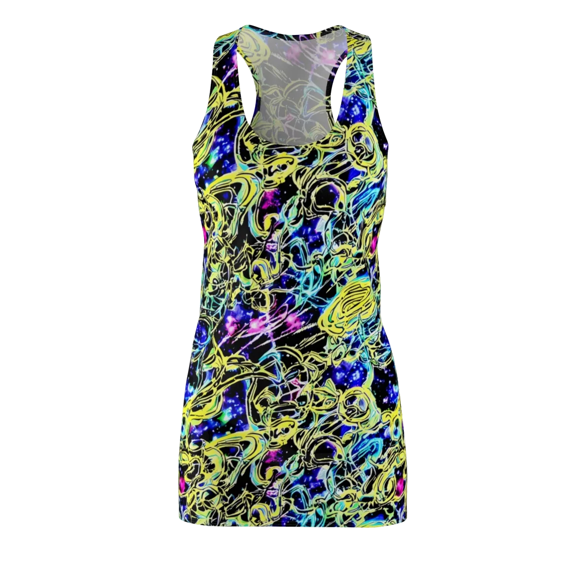 Neon Galaxy Ribbons on Racerback Dress — Front