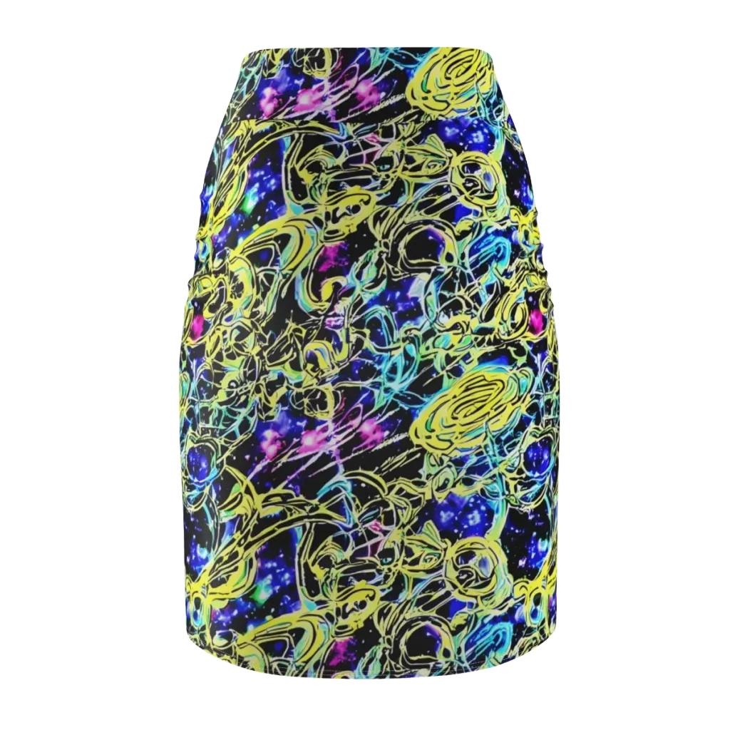 Neon Galaxy Ribbons on Pencil Skirt — Back