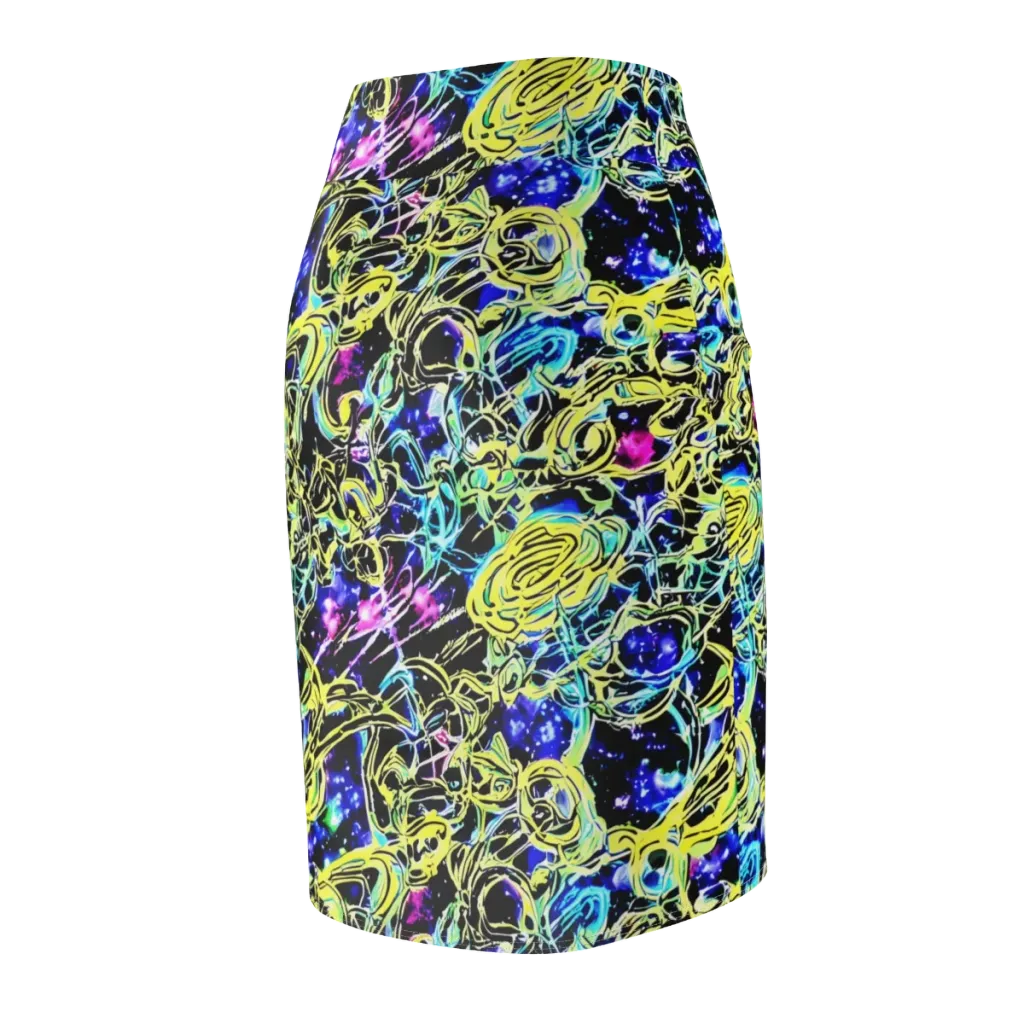 Neon Galaxy Ribbons on Pencil Skirt — Back Side