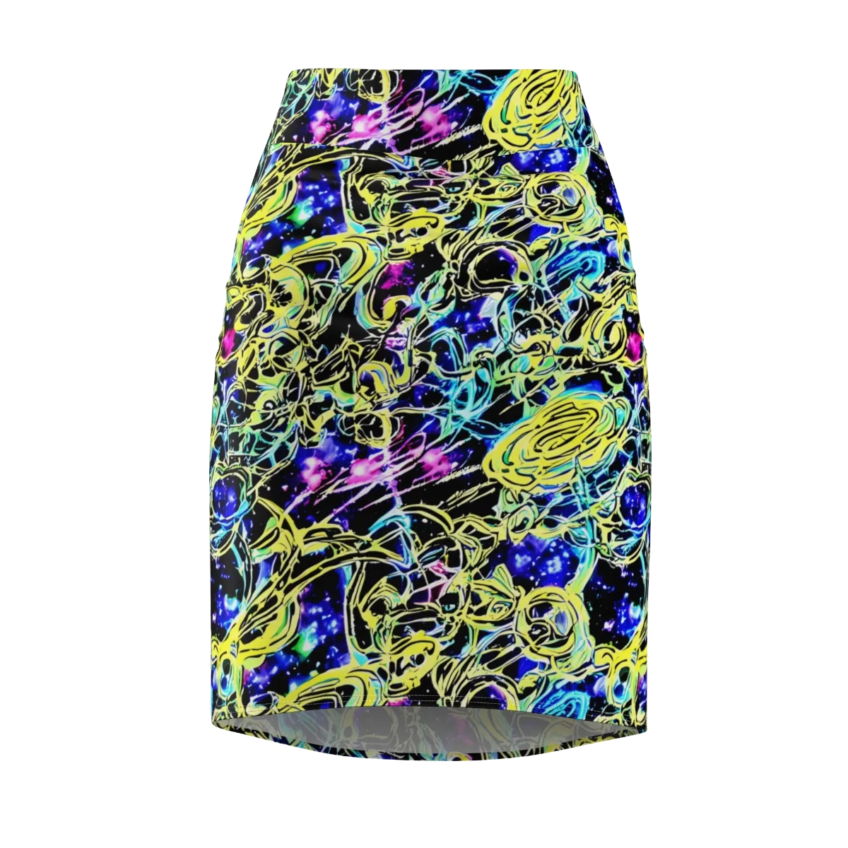 Neon Galaxy Ribbons on Pencil Skirt — Front