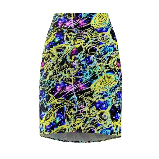 Neon Galaxy Ribbons on a Pencil Skirt