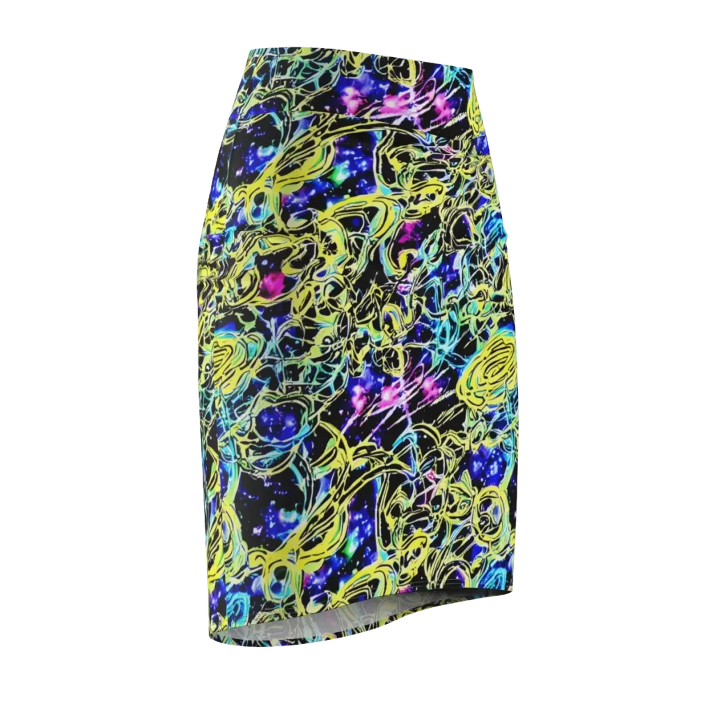 Neon Galaxy Ribbons on Pencil Skirt — Front Side