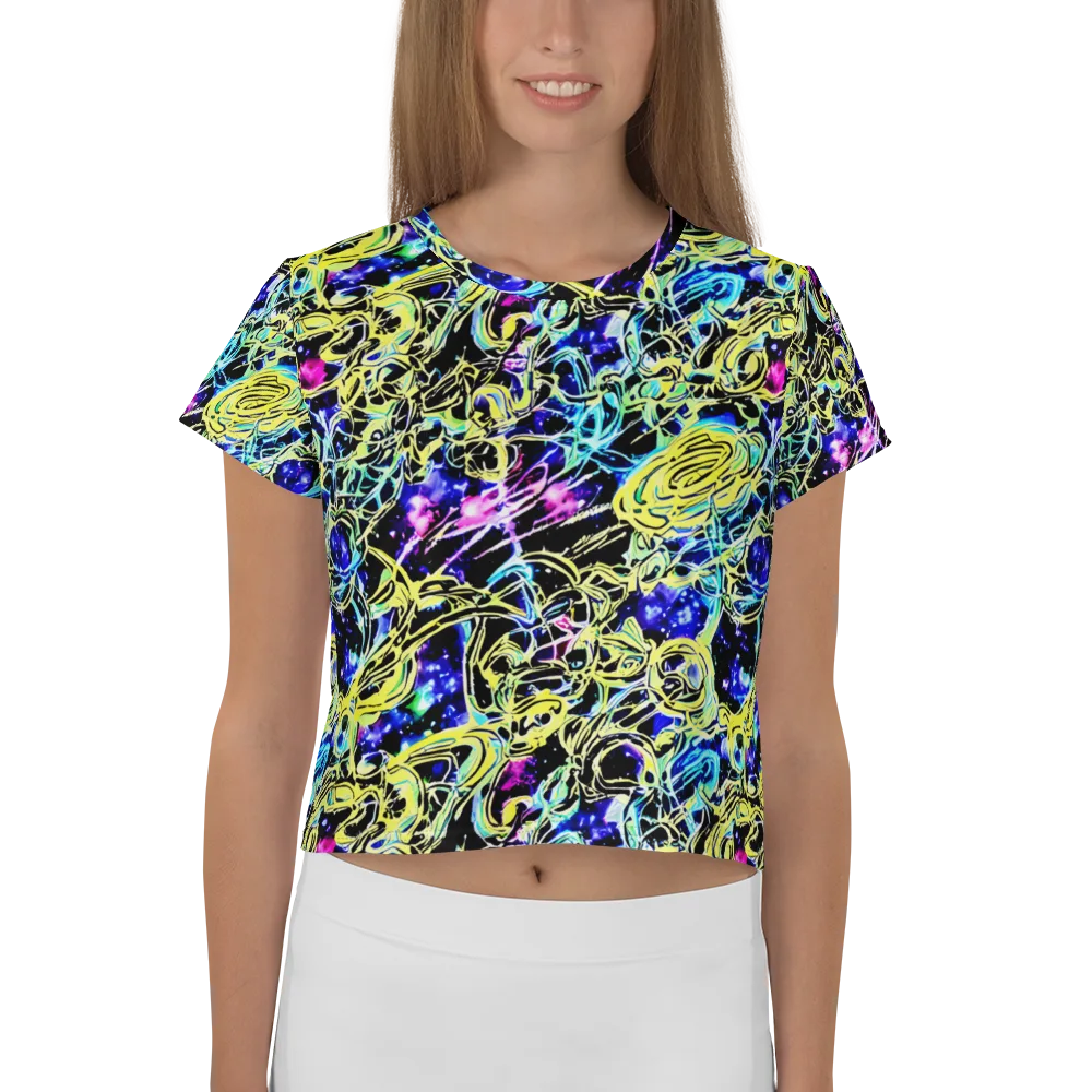 Neon Galaxy Ribbons on Crop Tee — Front
