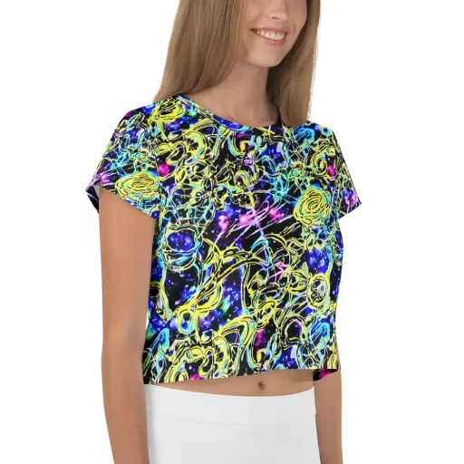 Neon Galaxy Ribbons on a Crop Tee