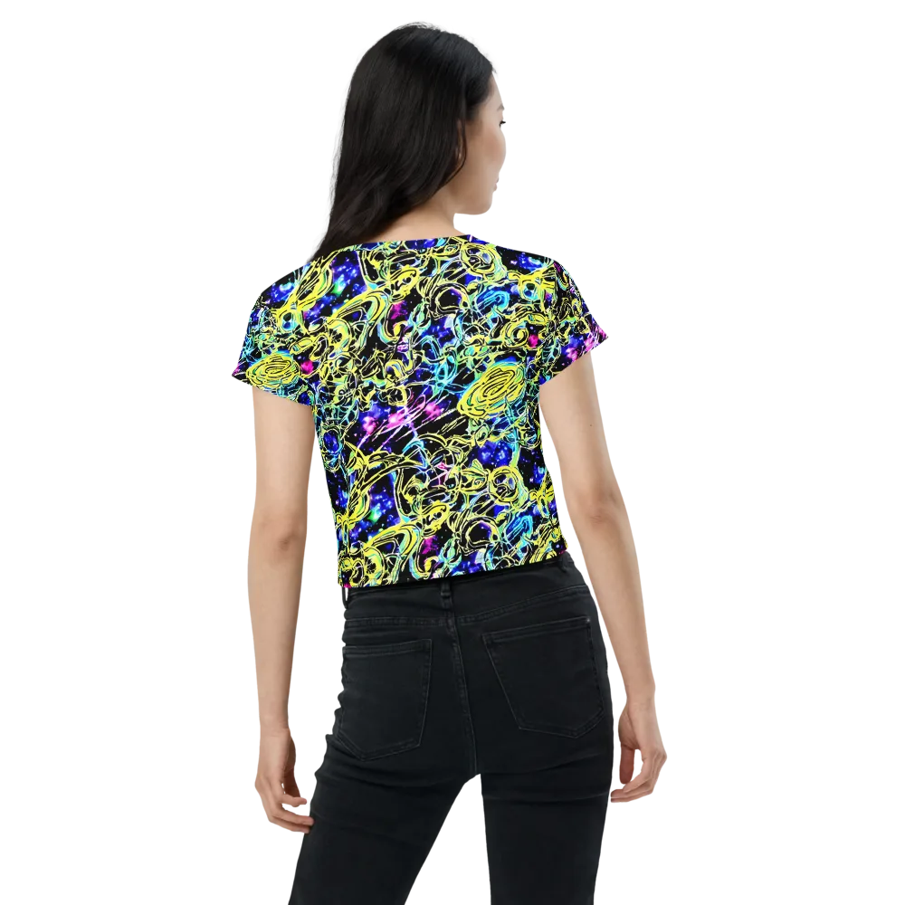Neon Galaxy Ribbons on Crop Tee — Back