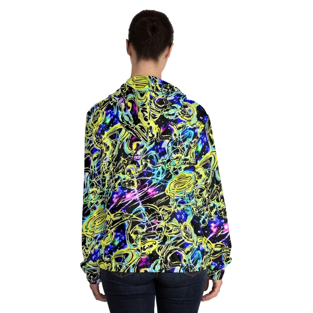 Neon Galaxy Ribbons on Women's Full-Zip Hoodie — Back On Person