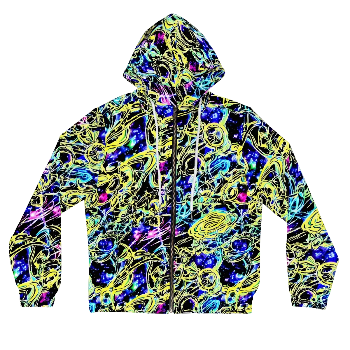 Neon Galaxy Ribbons on Women's Full-Zip Hoodie — Front