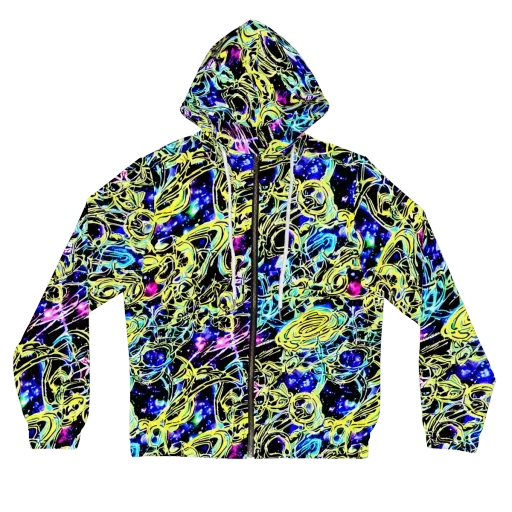Neon Galaxy Ribbons on a Women's Full-Zip Hoodie