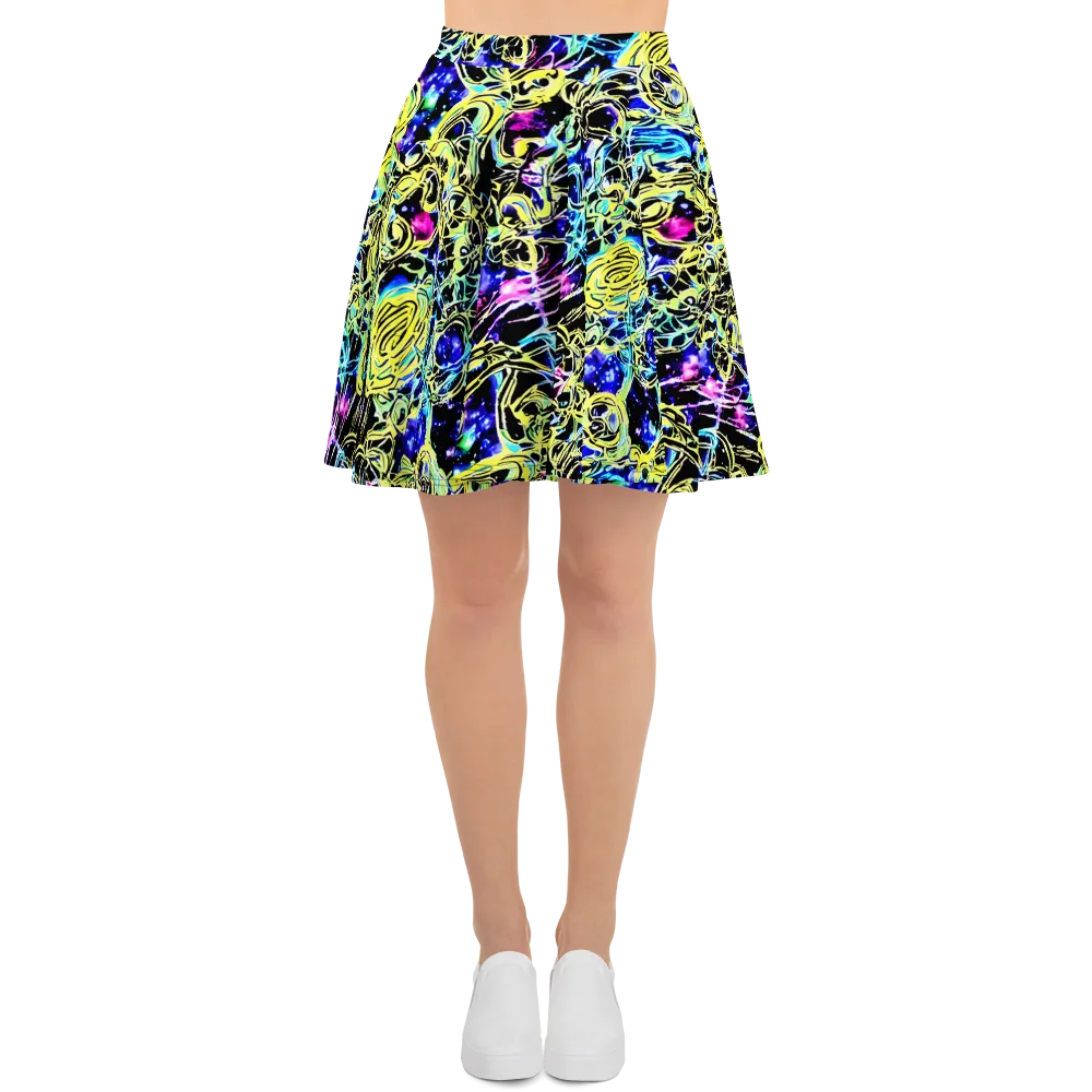 Neon Galaxy Ribbons on Skater Skirt — Front