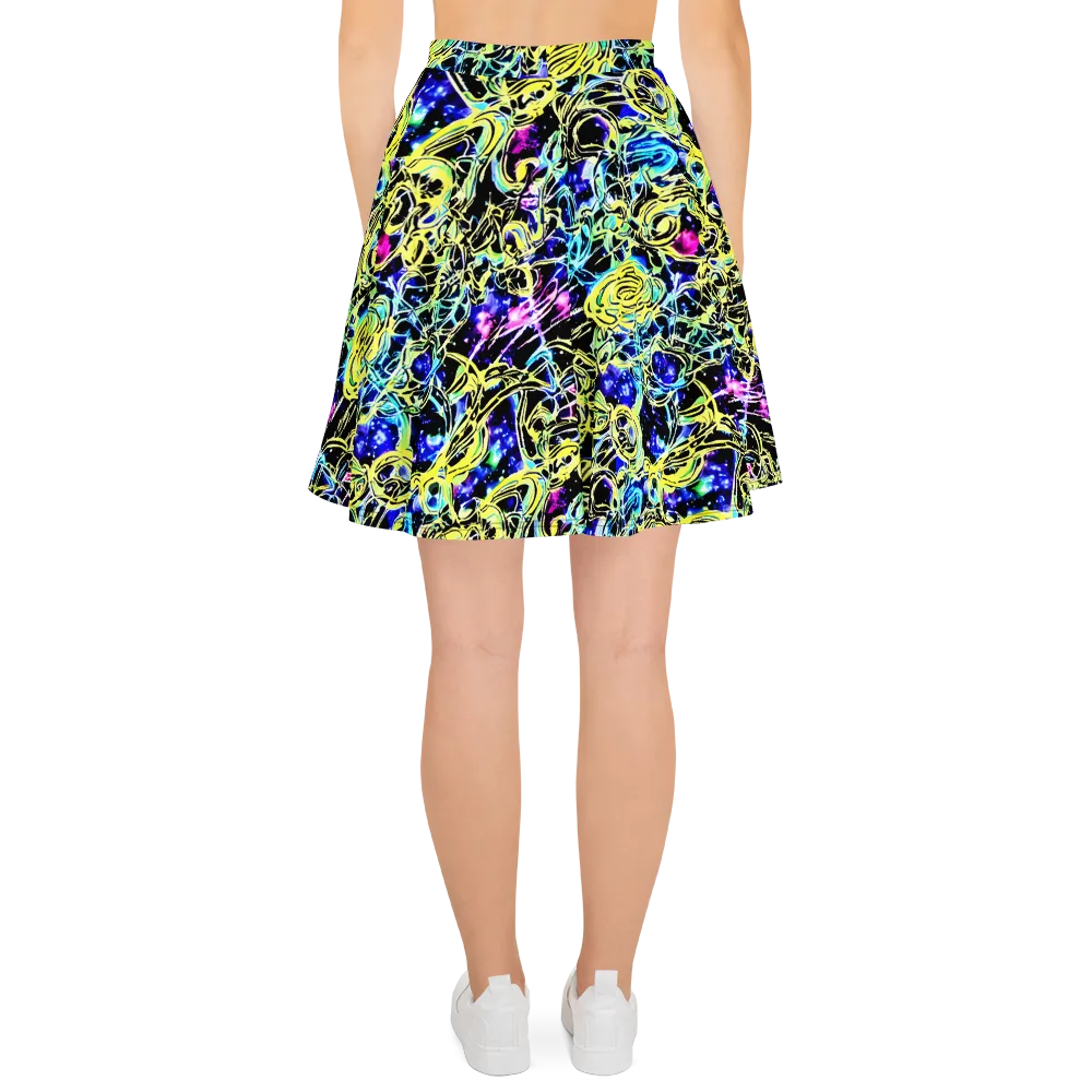 Neon Galaxy Ribbons on Skater Skirt — Back