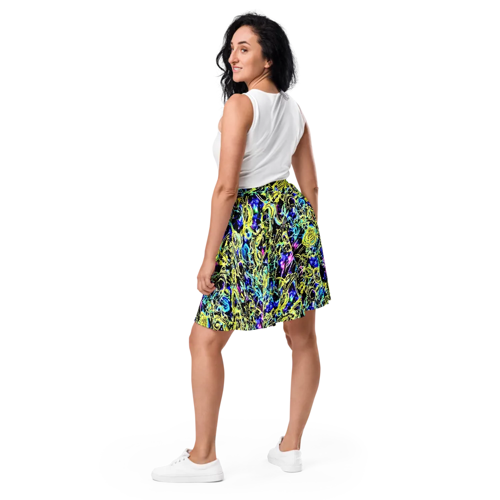 Neon Galaxy Ribbons on Skater Skirt — Back