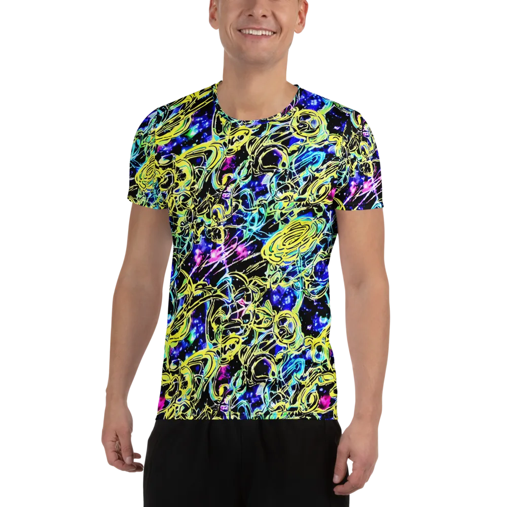 Neon Galaxy Ribbons on Men's Athletic T-Shirt — Front