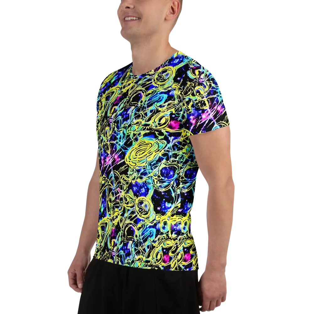 Neon Galaxy Ribbons on Men's Athletic T-Shirt — Left