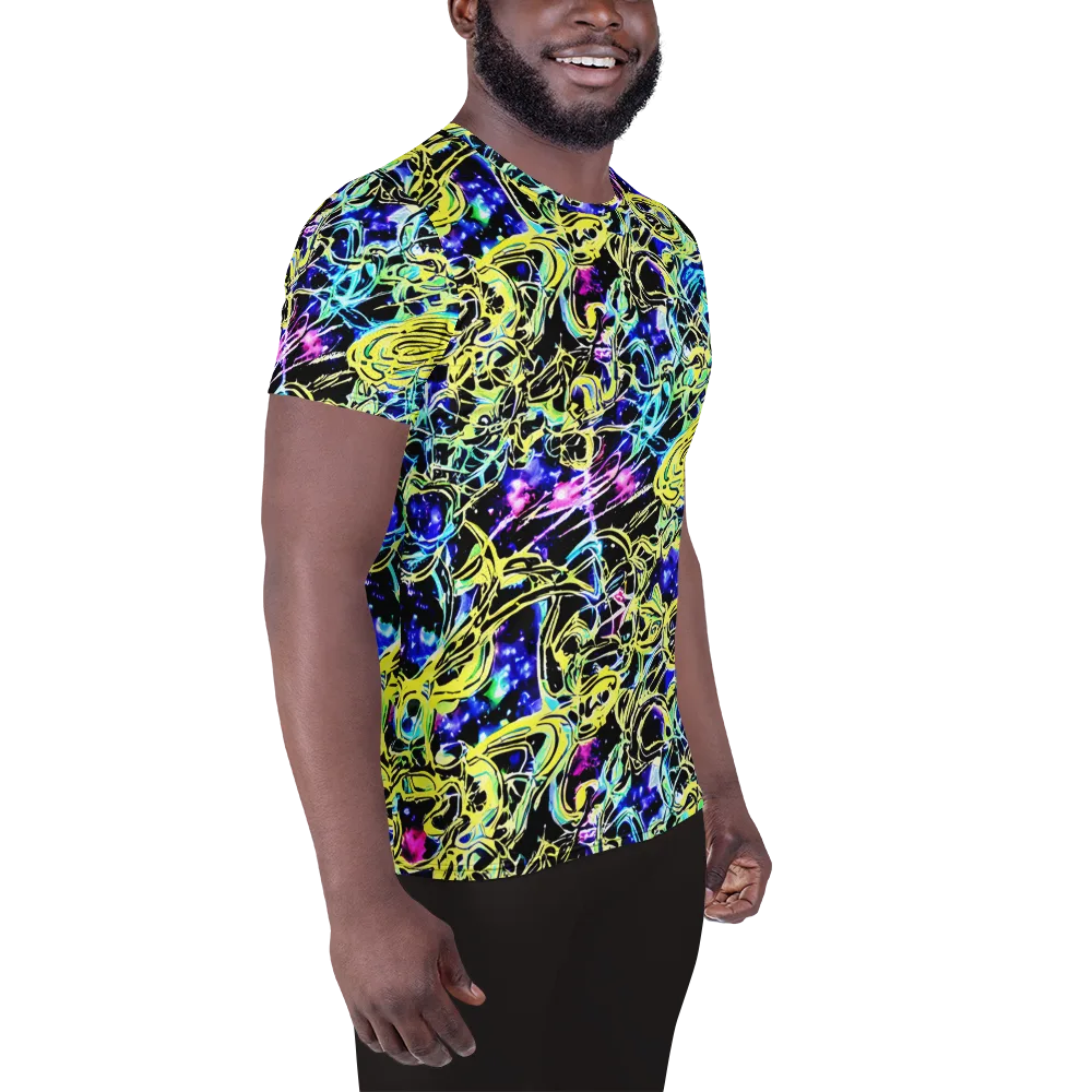 Neon Galaxy Ribbons on Men's Athletic T-Shirt — Right