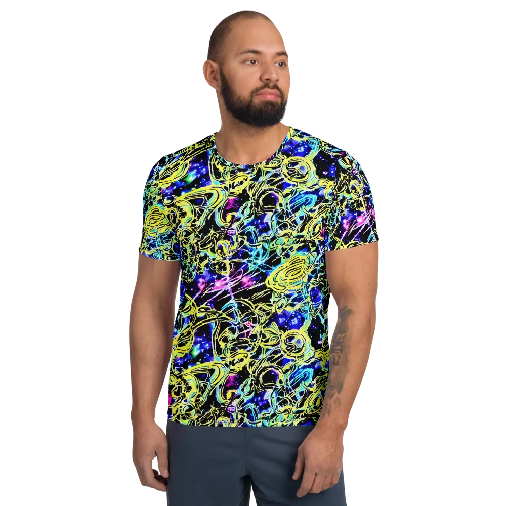 Neon Galaxy Ribbons on Men's Athletic T-Shirt — Front