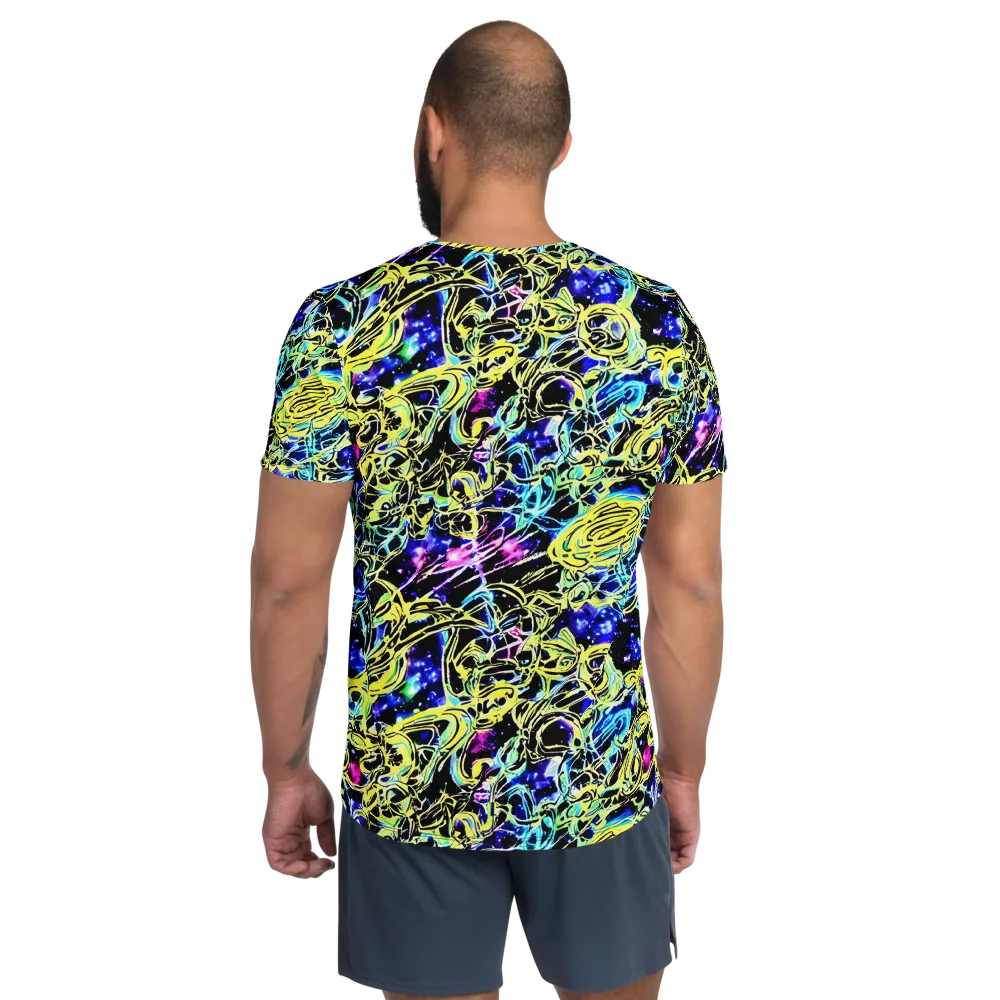 Neon Galaxy Ribbons on Men's Athletic T-Shirt — Back